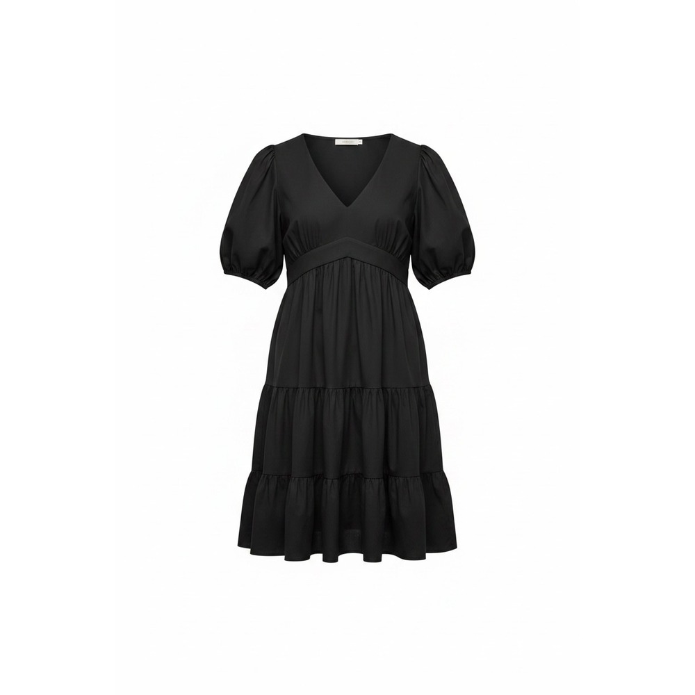 Boden Puff Sleeve Tiered Maxi Dress 100% Cotton Black size 16/18
